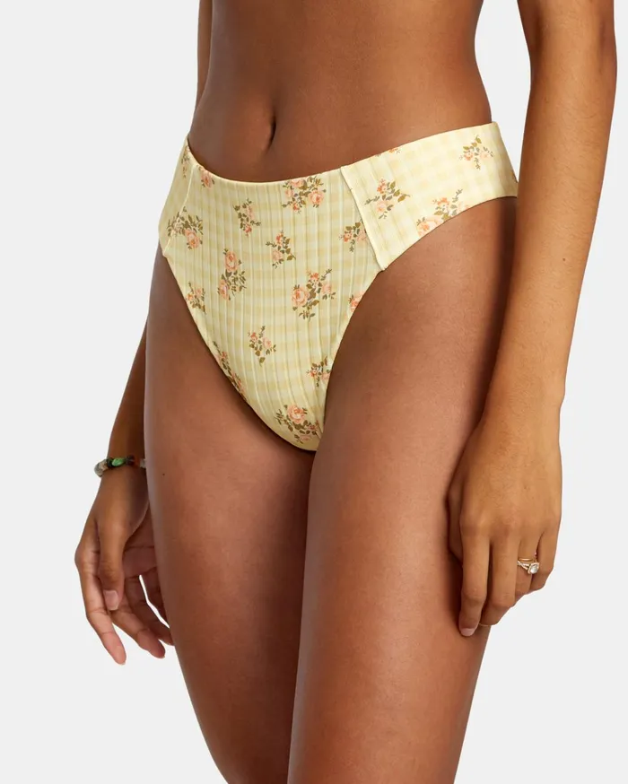 RVCA Swim New Arrivals Cottage Wide Rib Cheeky Bikini Bottoms Golden 8211 Women