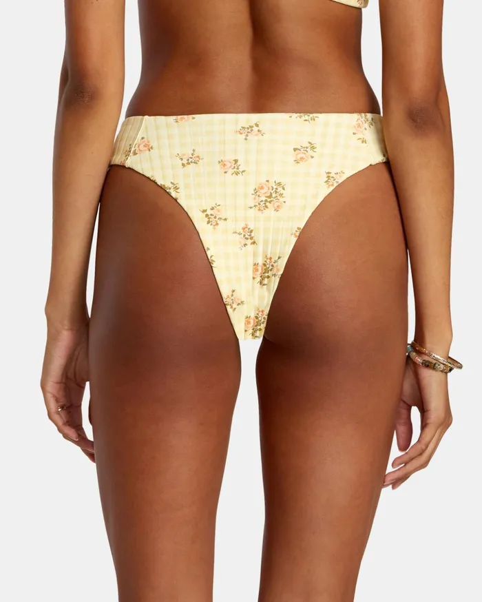 RVCA Swim New Arrivals Cottage Wide Rib Cheeky Bikini Bottoms Golden 8211 Women
