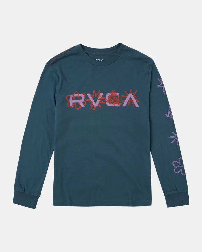 RVCA Tees Tanks Boy039s Big Bloom Long Sleeve TShirt Duck Blue 8211 Boys