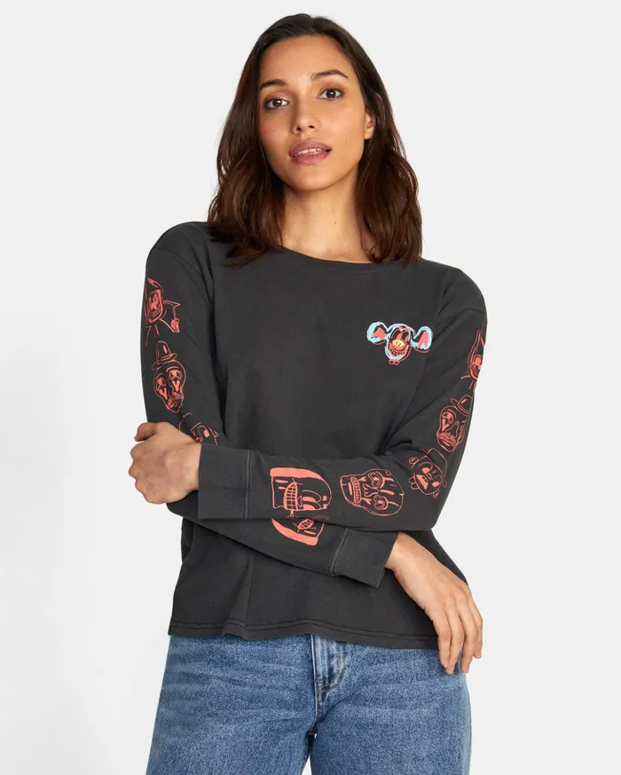 RVCA Tees Tanks Dmote Gang Long Sleeve Tee Rvca Black 8211 Women