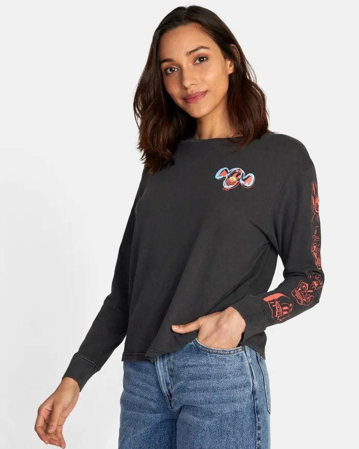 RVCA Tees Tanks Dmote Gang Long Sleeve Tee Rvca Black 8211 Women