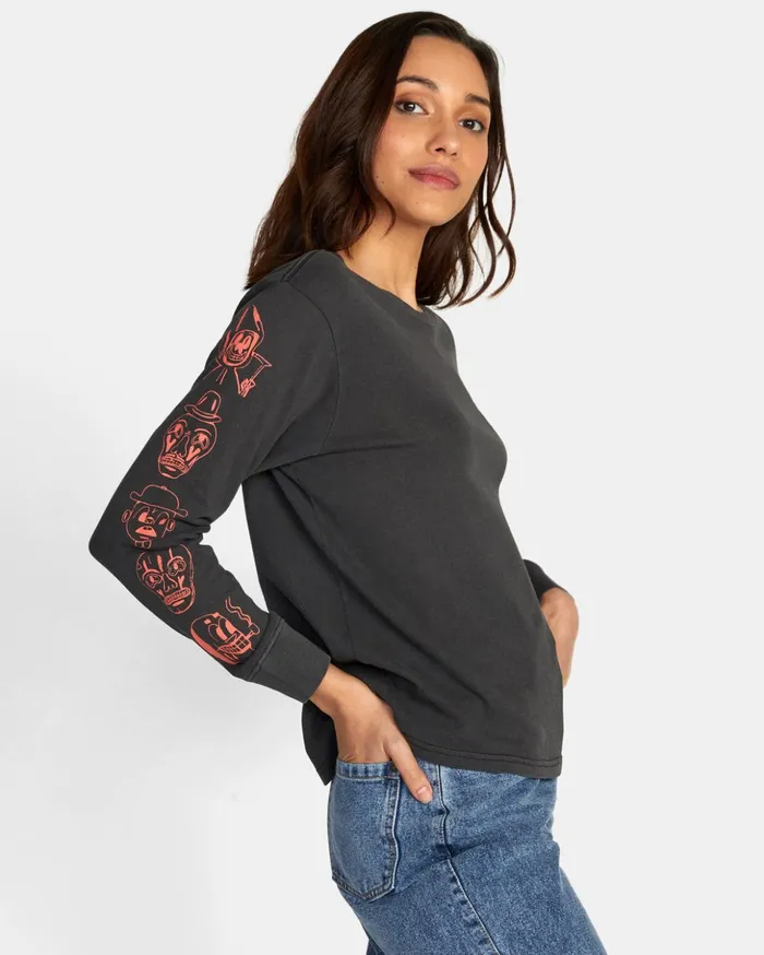 RVCA Tees Tanks Dmote Gang Long Sleeve Tee Rvca Black 8211 Women