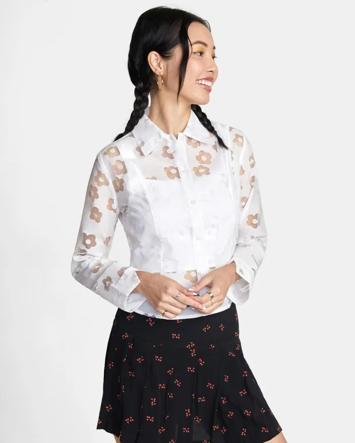RVCA Tops Jagger Long Sleeve Blouse Whisper White 8211 Women