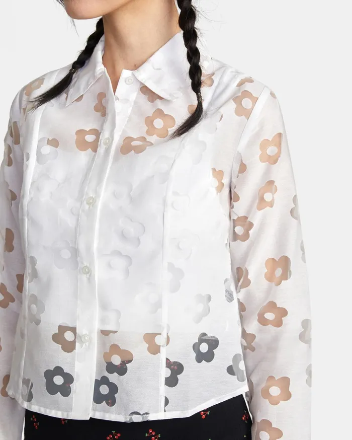 RVCA Tops Jagger Long Sleeve Blouse Whisper White 8211 Women