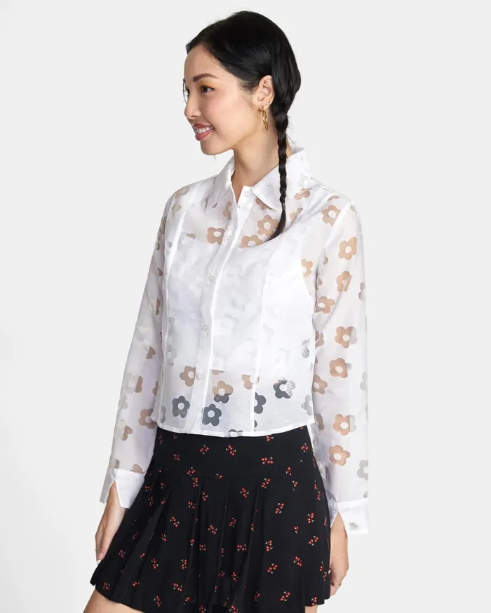 RVCA Tops Jagger Long Sleeve Blouse Whisper White 8211 Women