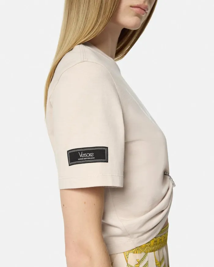 Safety Pin Crop Logo TShirt Light Pink Women Versace TShirts and Sweatshirts