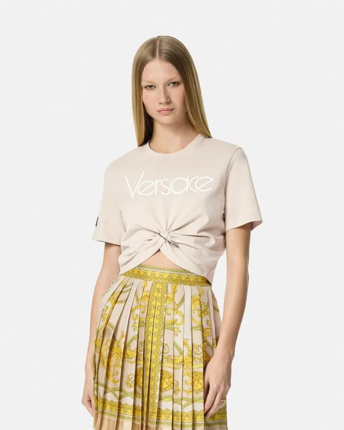 Safety Pin Crop Logo TShirt Light Pink Women Versace TShirts and Sweatshirts