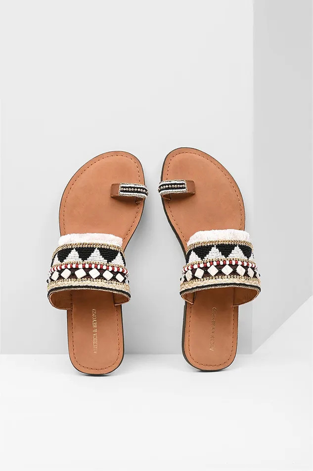 Sandals Aztec Beaded Fringe Sandals 8211 America and Beyond Women