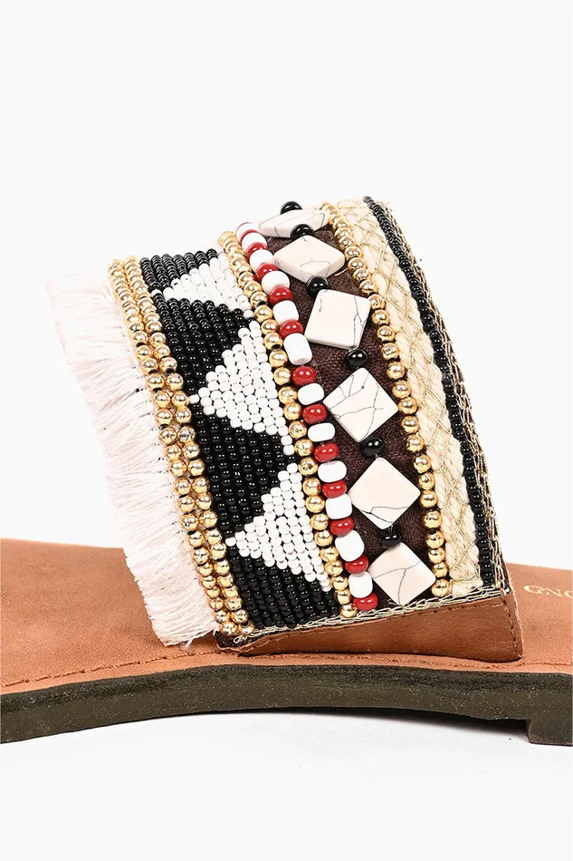 Sandals Aztec Beaded Fringe Sandals 8211 America and Beyond Women