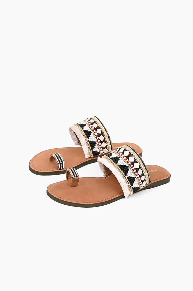 Sandals Aztec Beaded Fringe Sandals 8211 America and Beyond Women