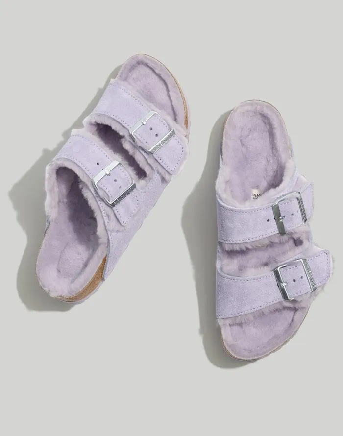 Sandals Women Madewell Birkenstock Suede Arizona Sandals In Shearling Purple Fog Suede