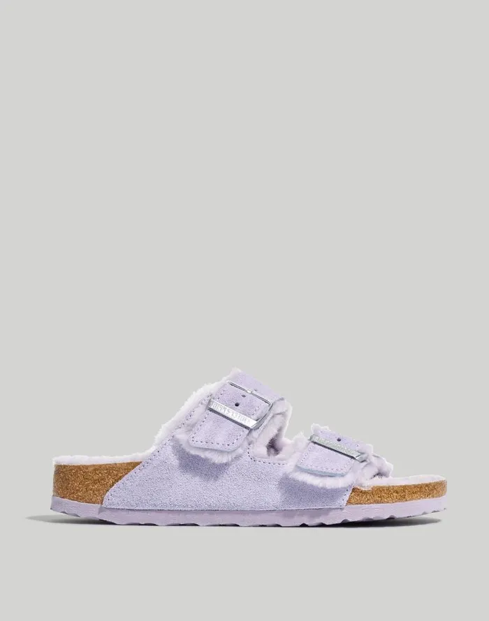 Sandals Women Madewell Birkenstock Suede Arizona Sandals In Shearling Purple Fog Suede