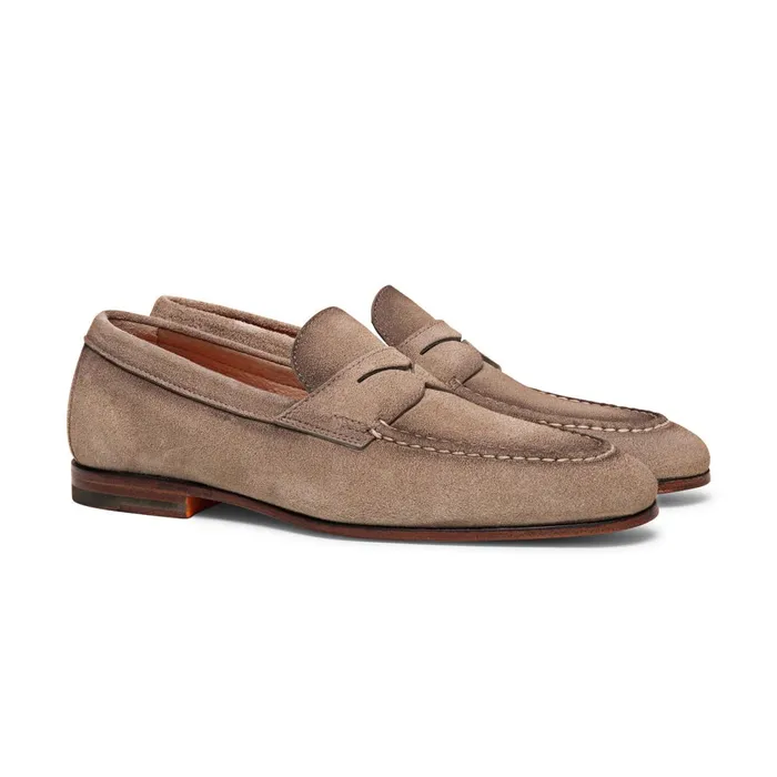 Santoni Beige Suede Penny Loafer Men Loafers