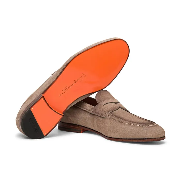 Santoni Beige Suede Penny Loafer Men Loafers