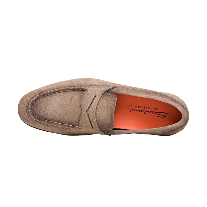 Santoni Beige Suede Penny Loafer Men Loafers