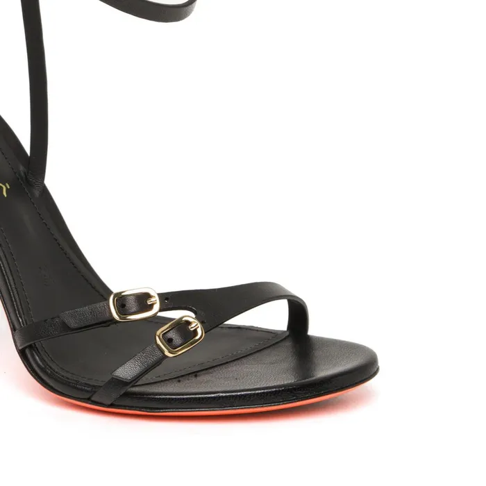 Santoni Black Leather HighHeel Sandal Women Sandals