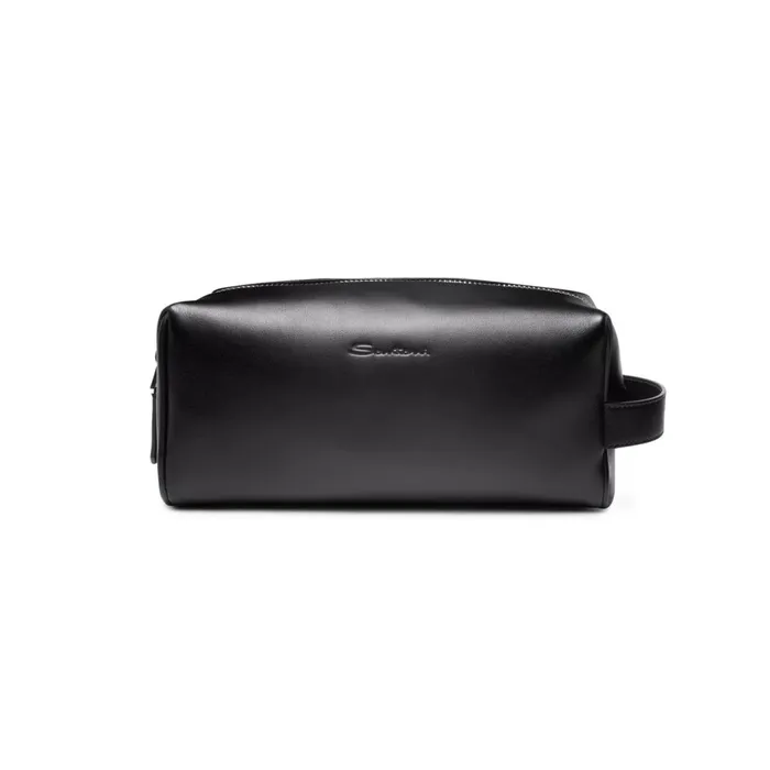 Santoni Black Leather Pouch MenWomen Small Leather Goods