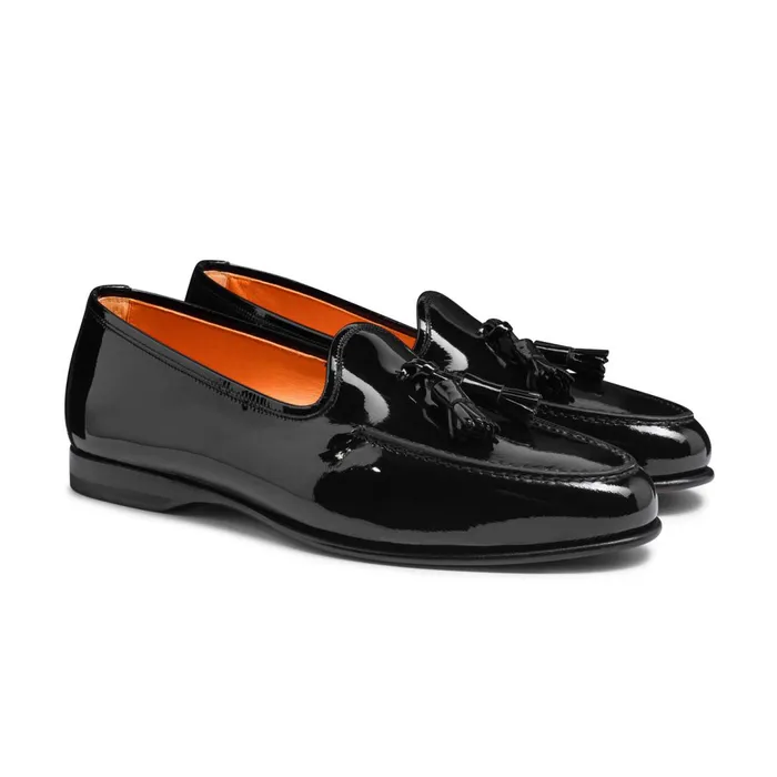 Santoni Black Patent Leather Andrea Tassel Loafer Men Loafers