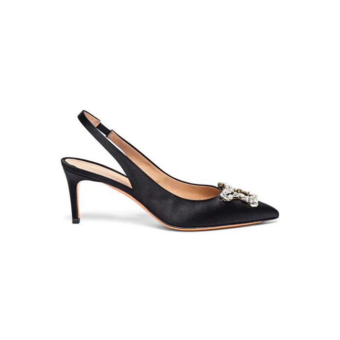 Santoni Black Satin MidHeel Sibille Pump Women Pumps and Heels