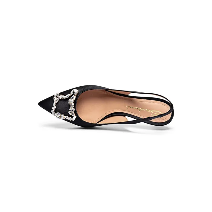 Santoni Black Satin MidHeel Sibille Pump Women Pumps and Heels