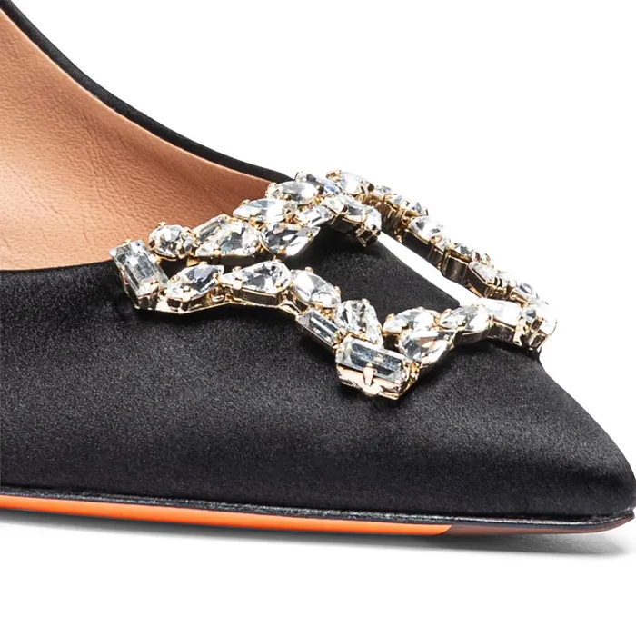 Santoni Black Satin MidHeel Sibille Pump Women Pumps and Heels