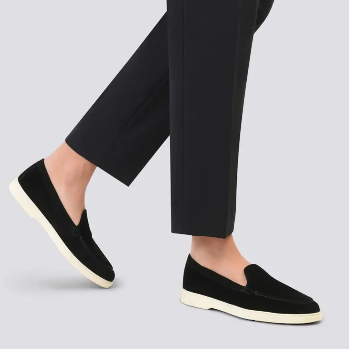 Santoni Black Suede Loafer Women Loafers