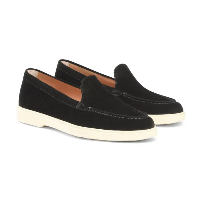 Santoni Black Suede Loafer Women Loafers