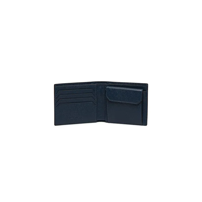 Santoni Blue Saffiano Leather Wallet With Coin Pocket MenWomen Small Leather Goods