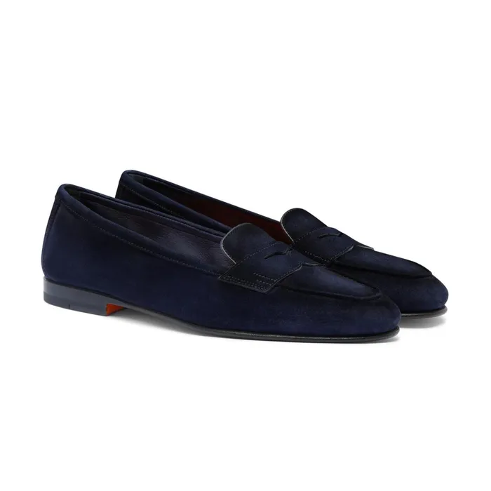 Santoni Blue Suede Carla Loafer Women Loafers