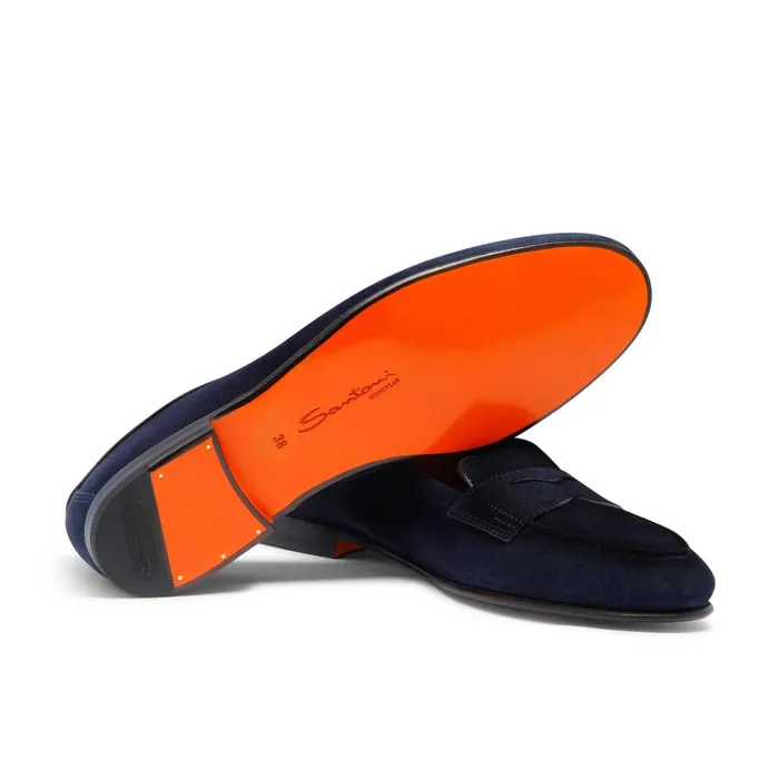 Santoni Blue Suede Carla Loafer Women Loafers