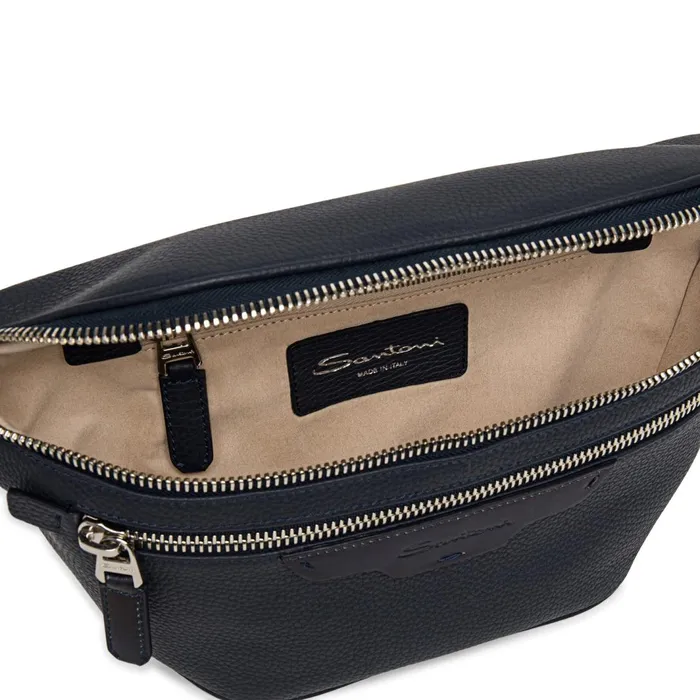 Santoni Blue Tumbled Leather Belt Bag Men Bags and Backpacks