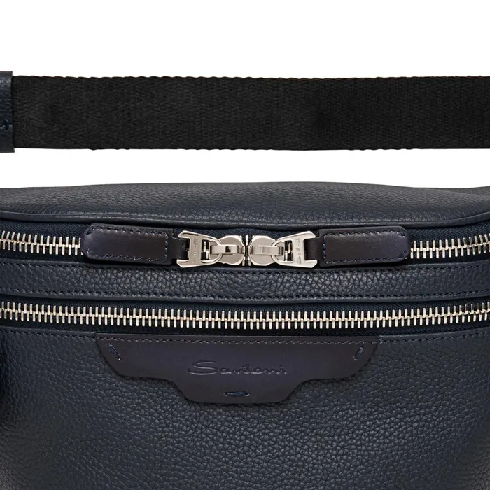 Santoni Blue Tumbled Leather Belt Bag Men Bags and Backpacks