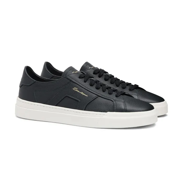 Santoni Blue Tumbled Leather Double Buckle Sneaker Men Sneakers
