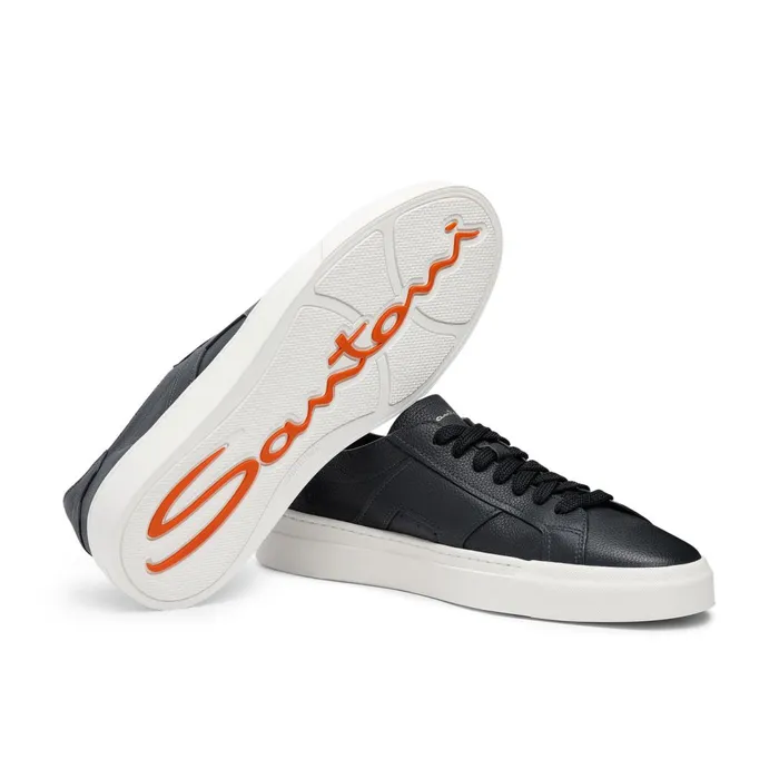 Santoni Blue Tumbled Leather Double Buckle Sneaker Men Sneakers