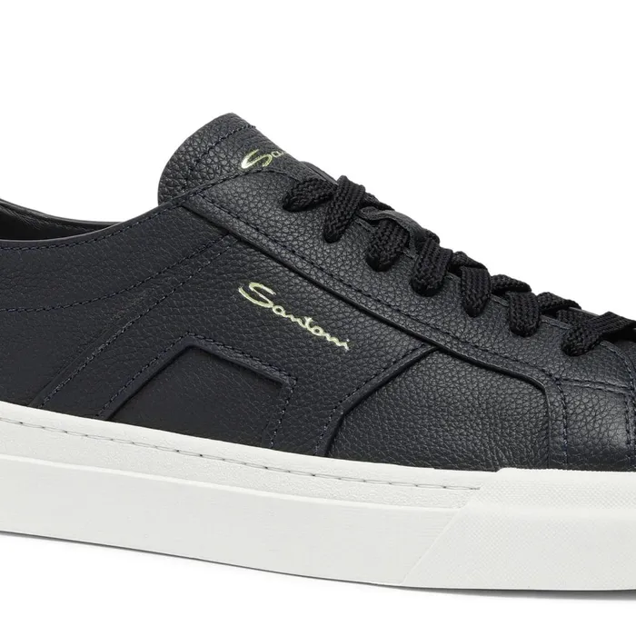 Santoni Blue Tumbled Leather Double Buckle Sneaker Men Sneakers