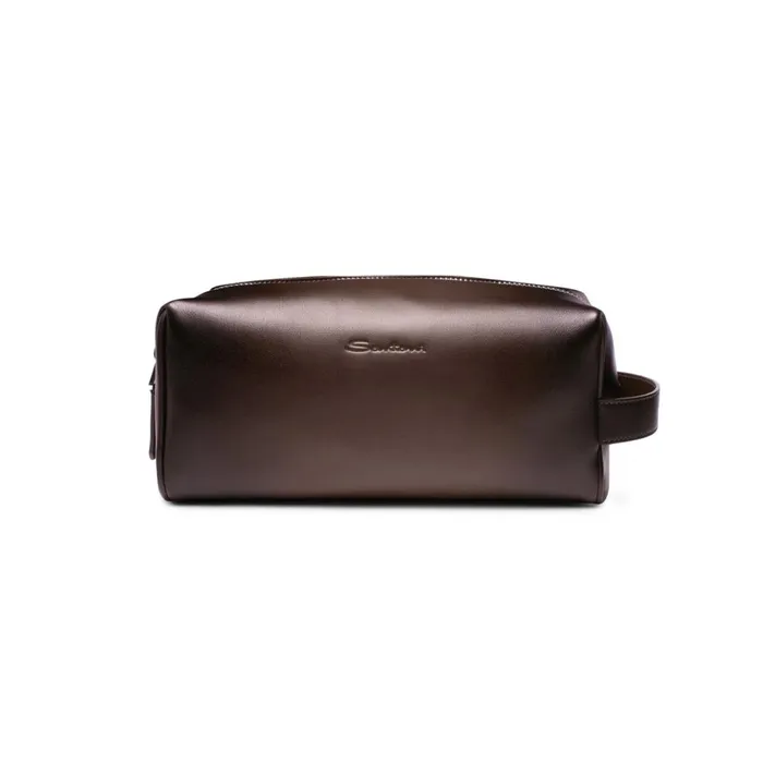 Santoni Brown Leather Pouch MenWomen Small Leather Goods