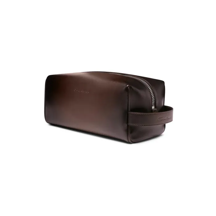 Santoni Brown Leather Pouch MenWomen Small Leather Goods