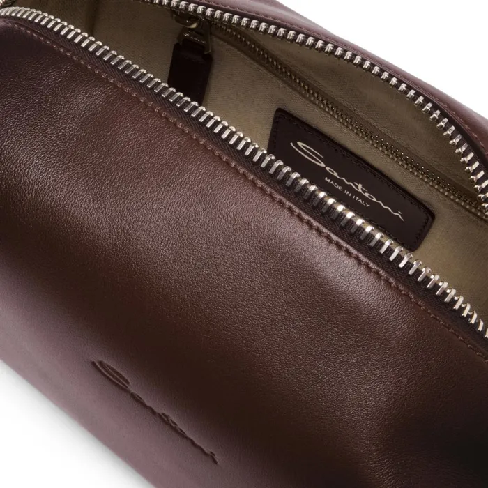 Santoni Brown Leather Pouch MenWomen Small Leather Goods