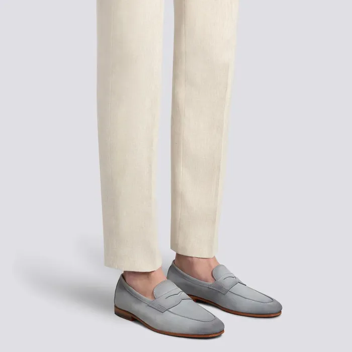 Santoni Light Blue Suede Carlo Loafer Men Loafers