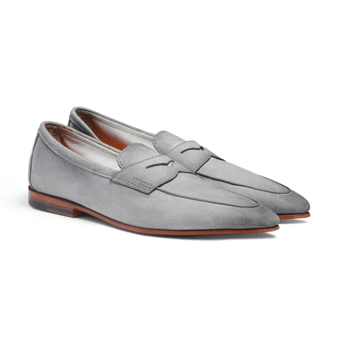 Santoni Light Blue Suede Carlo Loafer Men Loafers