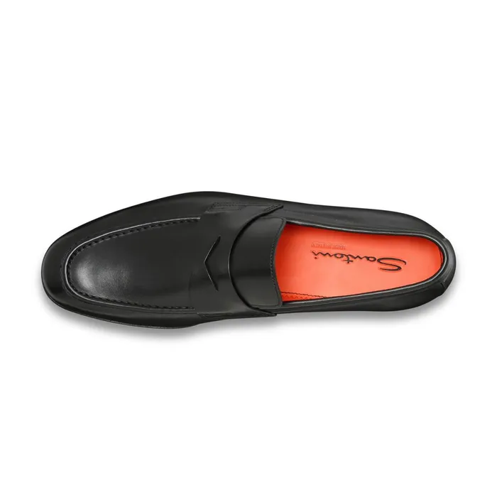 Santoni Polished Black Leather Penny Loafer Men Loafers
