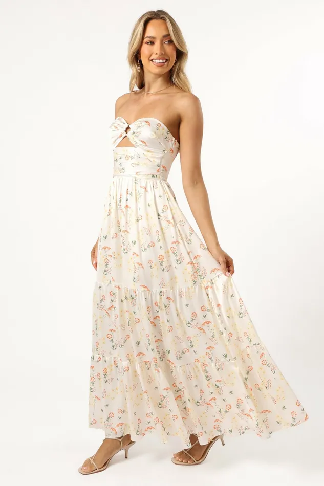 Satin Dresses Sarai Dress Yellow Floral Petal and Pup Women