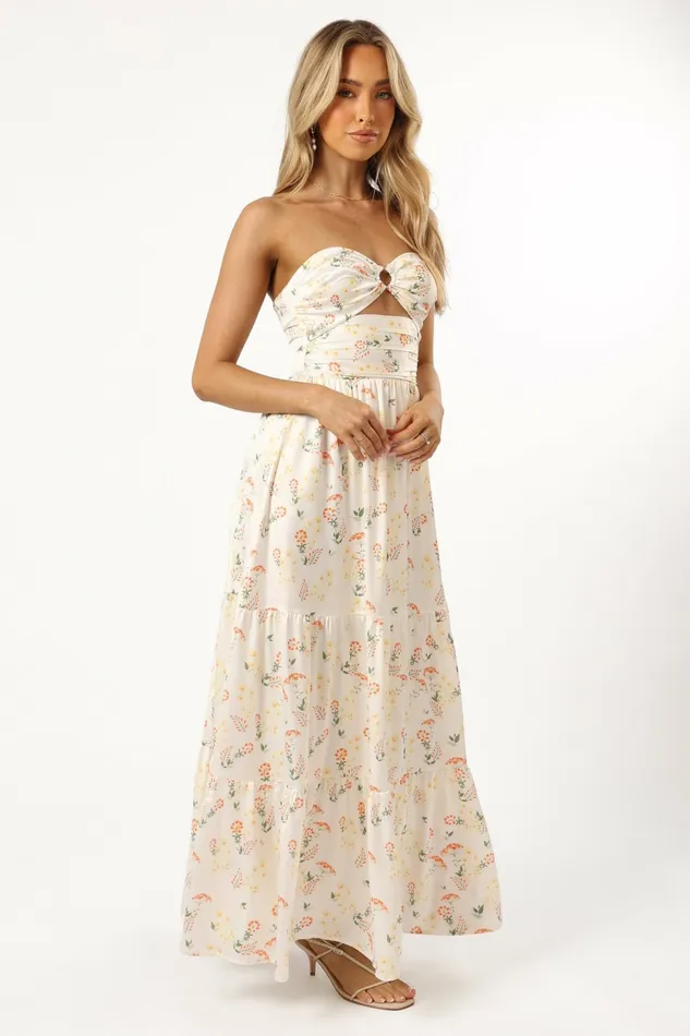 Satin Dresses Sarai Dress Yellow Floral Petal and Pup Women