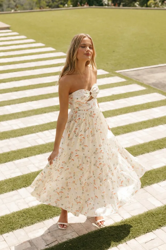 Satin Dresses Sarai Dress Yellow Floral Petal and Pup Women