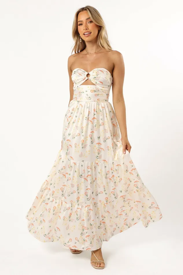 Satin Dresses Sarai Dress Yellow Floral Petal and Pup Women