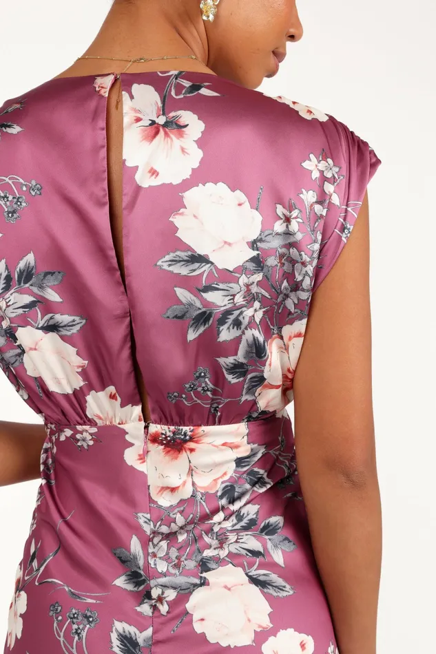 Satin Dresses Women Amarlee Maxi Dress Dark Rose Floral Petal and Pup
