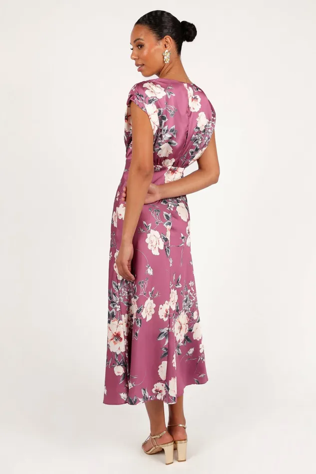 Satin Dresses Women Amarlee Maxi Dress Dark Rose Floral Petal and Pup