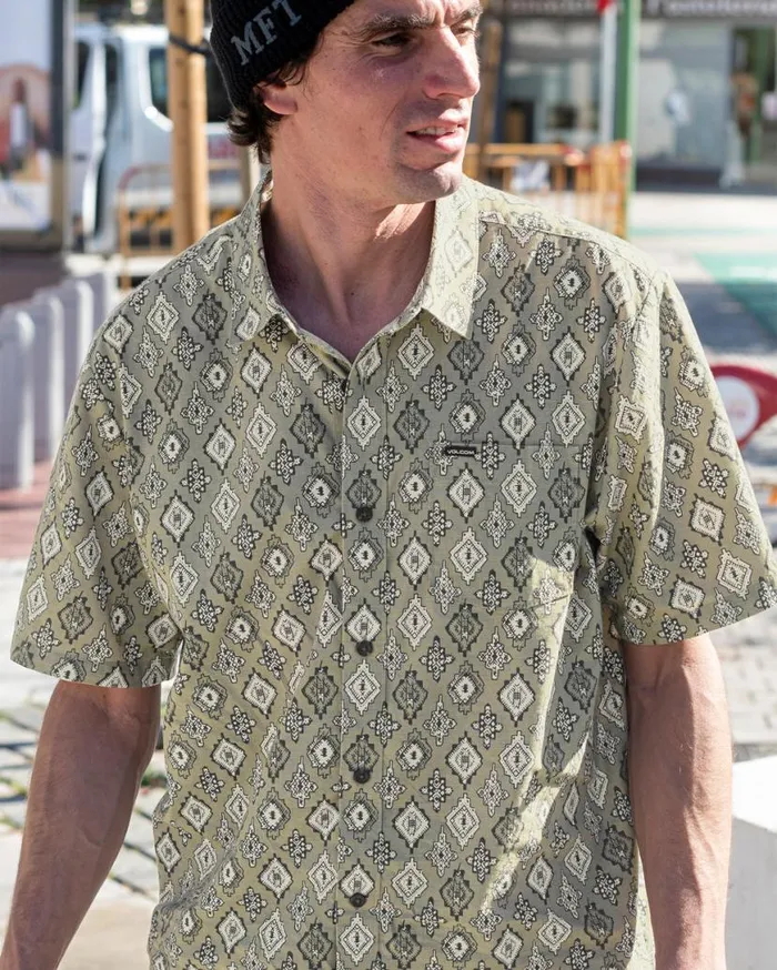 Scaler Stone Woven Short Sleeve Shirt 8211 Thyme Green Mens Volcom Shirts and Flannels Scaler Stone Woven Short Sleeve Shirt 8211 Thyme Green Mens Volcom Shirts and Flannels