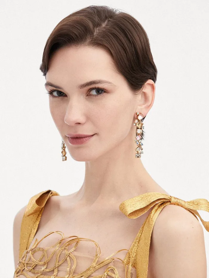 Scramble Crystal Strand Earrings Rose Gold Multi Women Oscar De La Renta Earrings Scramble Crystal Strand Earrings Rose Gold Multi Women Oscar De La Renta Earrings