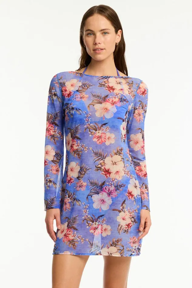 Sea Level Dresses Blue Hawaii Mesh Short Dress Blue Hawaii 8211 Women